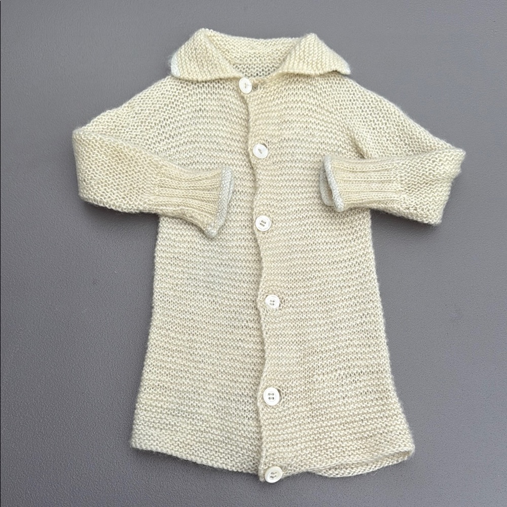 🧡0/3m antique gender neutral baby Cream wool Knit Button-Up handmade Cardigan
